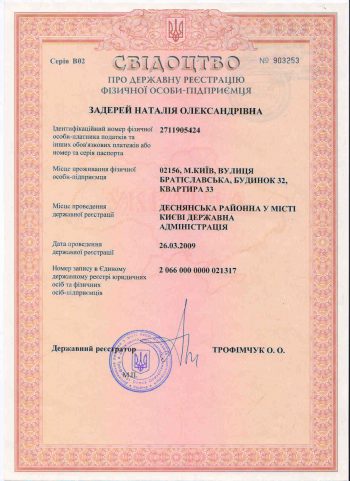 Свидетельства о регистрации ИП
