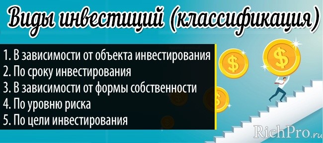 Основные виды инвестирования и их классификация