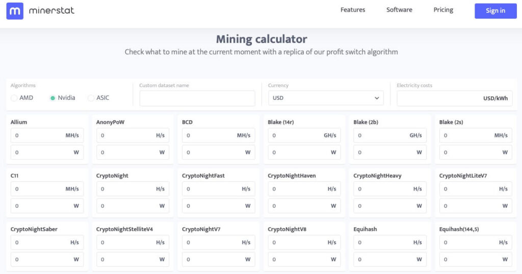 minerstat калькулятор